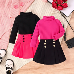 Kids Toddler Girls Autumn Winter Fashion Casual Stripe Long Sleeve Turtle Neck Sweater Tennis Skirt Sets