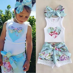 Children Kids Baby Fashion Girls Casual Sleeveless Floral Print Top And Shorts 2pcs Set