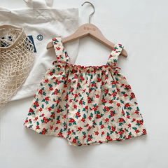 Girls Fashion Tiny Flower Printed Camisole And Shorts Two Pieces Set