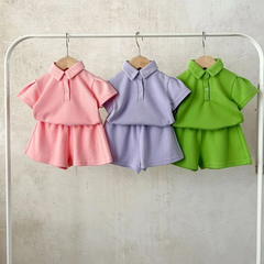 Kids Toddler Boys Girls Summer Casual Cute Solid Color Short Sleeve Lapel Polo Shirt Shorts Set