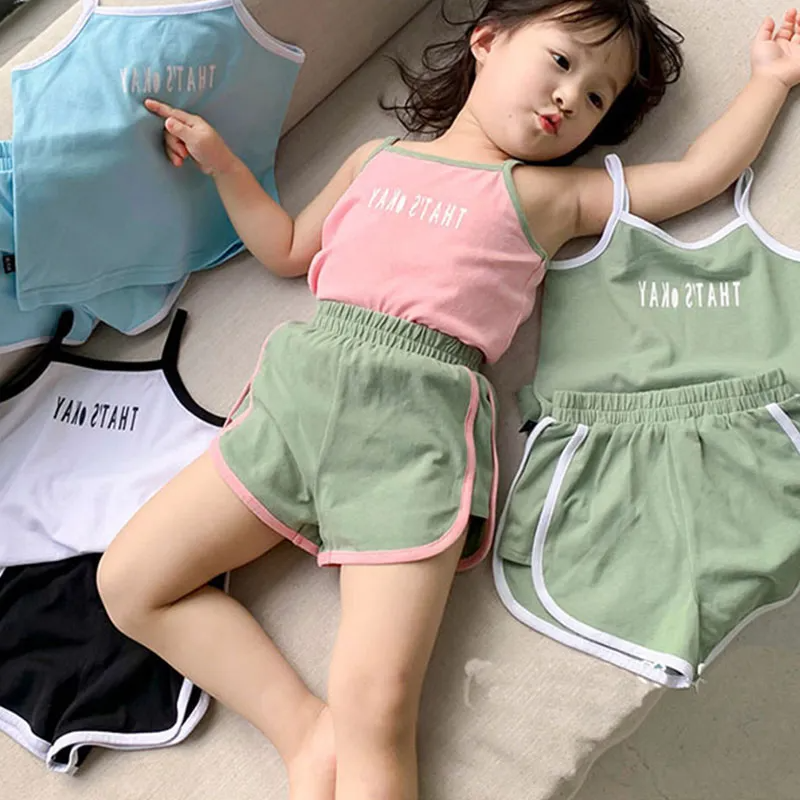 2pcs/Set Girls Casual Suspenders Shorts Set