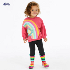 Kids Toddler Big Girls Fashion Casual Color Matching Round Neck Long Sleeve Trousers Sweatshirts Sets