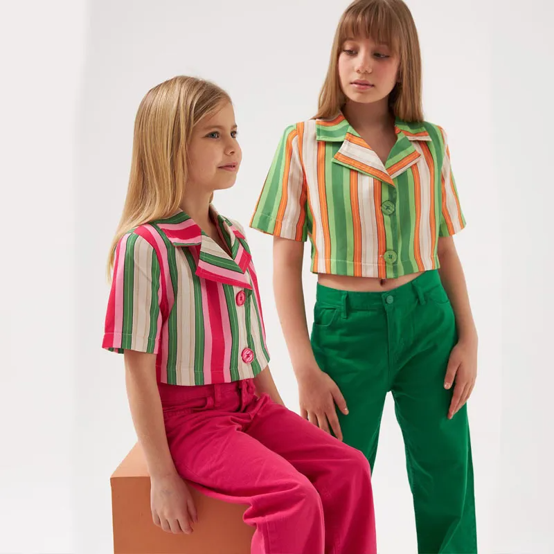 Kids Toddler Girls Fashion Stripe Shirt And Solid Color Mopping Pants Two-Piece Set