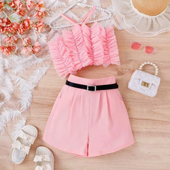 Kids Toddler Girls Casual Cute Sweet Solid Color Mesh Camisole Shorts Set