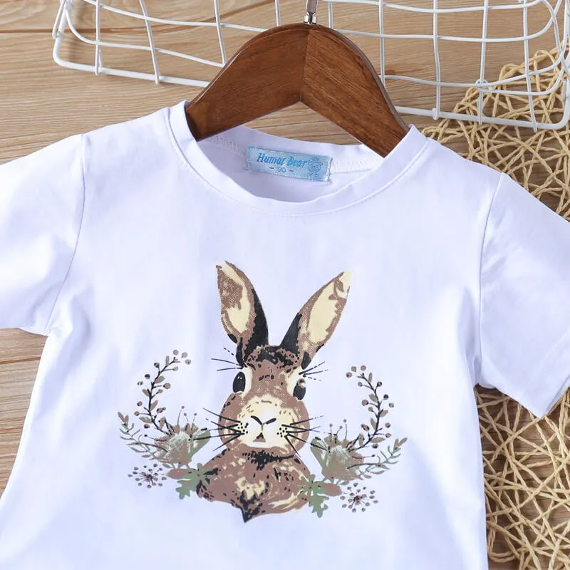 Girls Cute Rabbit Pattern T-Shirt And Mesh Skirt