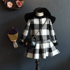 Girls Plaid Single-Breasted Tops And Skirt Set