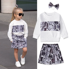 Children Kids Baby Fashion Girls Long Sleeve Snakeskin Print Top And Skirt Set