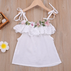 Girls Fashion Off-The-Shoulder Flower Decor Tops And Ripped Jean Shorts Set