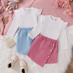 Kids Toddler Girls Fashion Casual Cute Solid Color Stripe Long Sleeve Round Neck T-Shirt Shorts Set