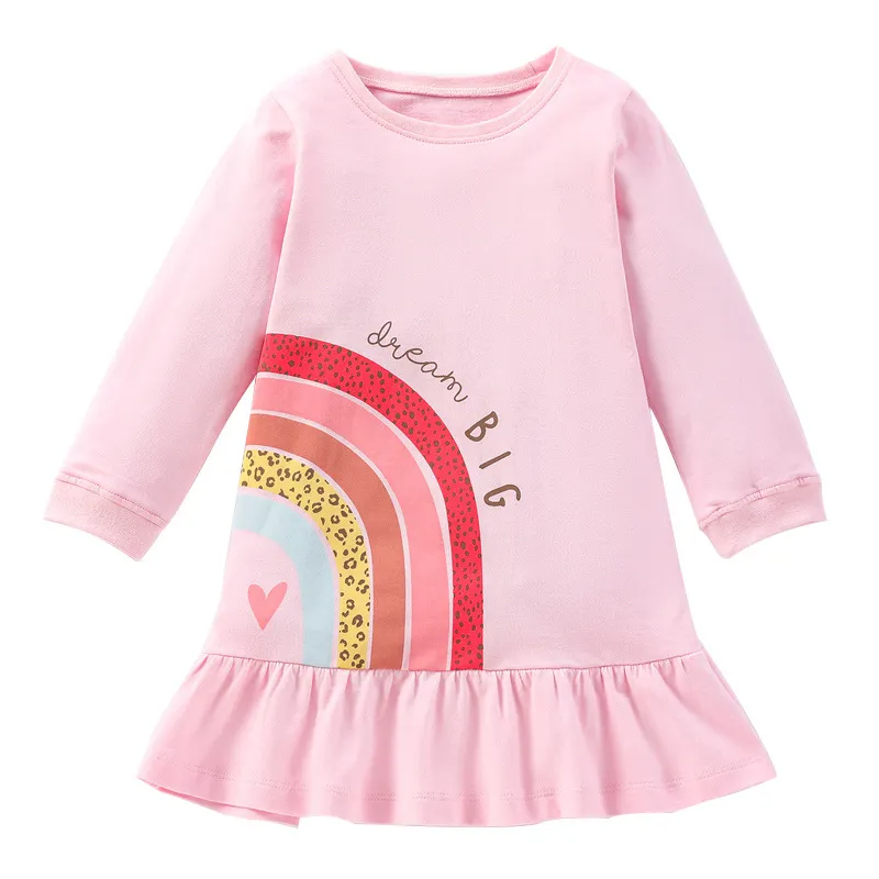 Kids Toddler Big Girls Summer Fashion Casual Sweet Cotton Solid Color Rainbow Letter Pattern Round Neck Long Sleeve Dress Trousers Set