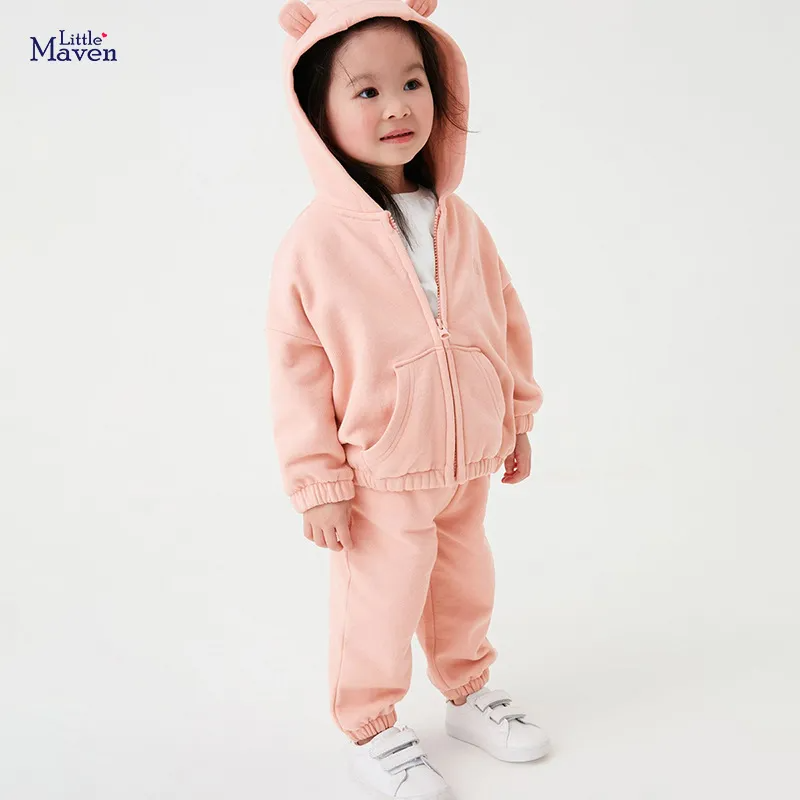 Kids Toddler Big Girls Fashion Casual Autumn Winter Solid Color Zipper Long Sleeve Hoodies Trousers Sets