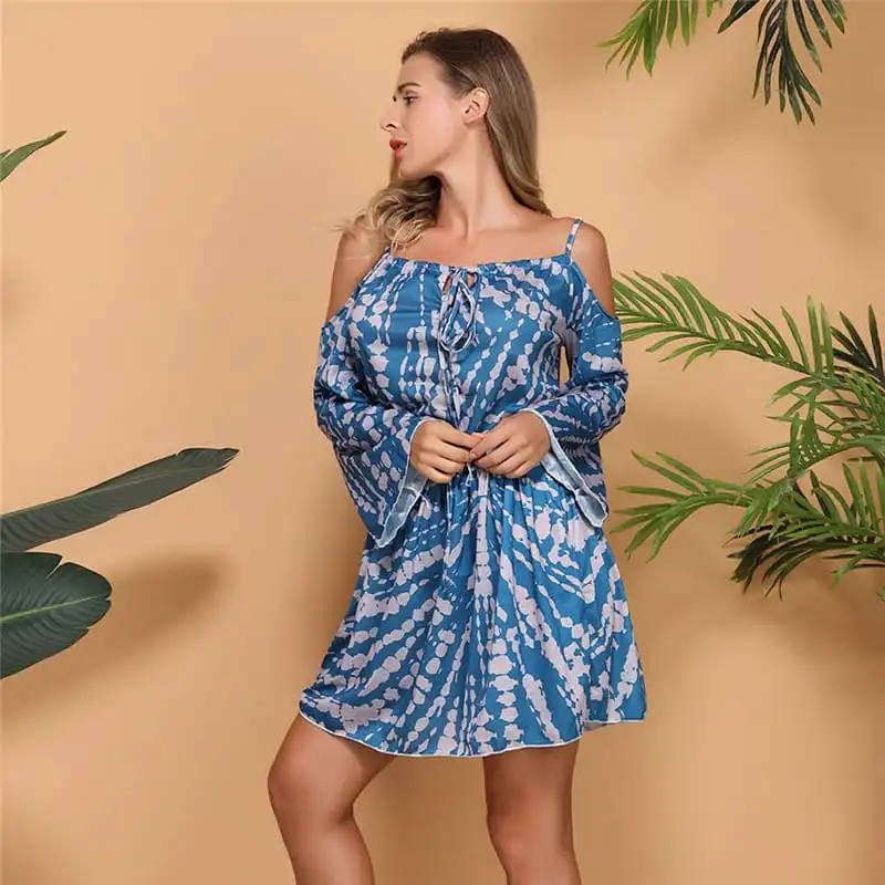 Women Fashion Cool-Shoulder Tie-Dye Dress