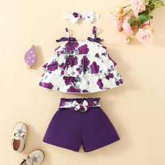 Kids Baby Girls Casual Cute Bow Tiny Flower Flounced Strap Top Shorts Sets