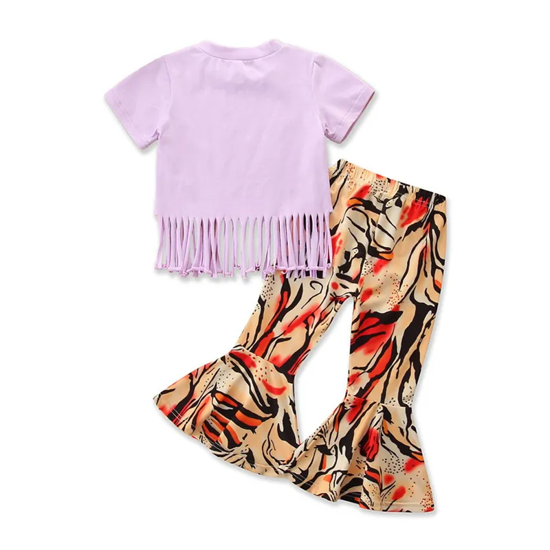 Girls Fashion Tiger Pattern Tassels Design T-Shirt And Pants Set