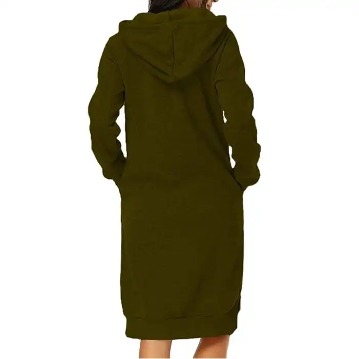 Autumn Winter Women Fashion Solid Color Hooded Long Sleeve Loose Dress