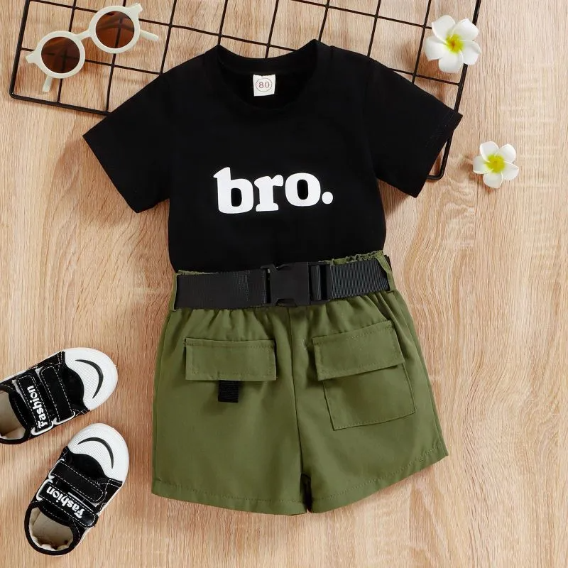 Kids Toddler Girls Fashion Casual Basic Letter Print Short Sleeve Round Neck T-Shirt Shorts Set