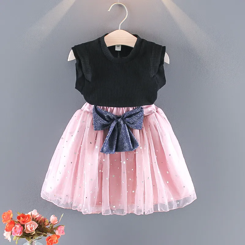 Children Kids Baby Fashion Girls Casual Sleeveless Top And Bowknot Mesh Skirt 2pcs Set