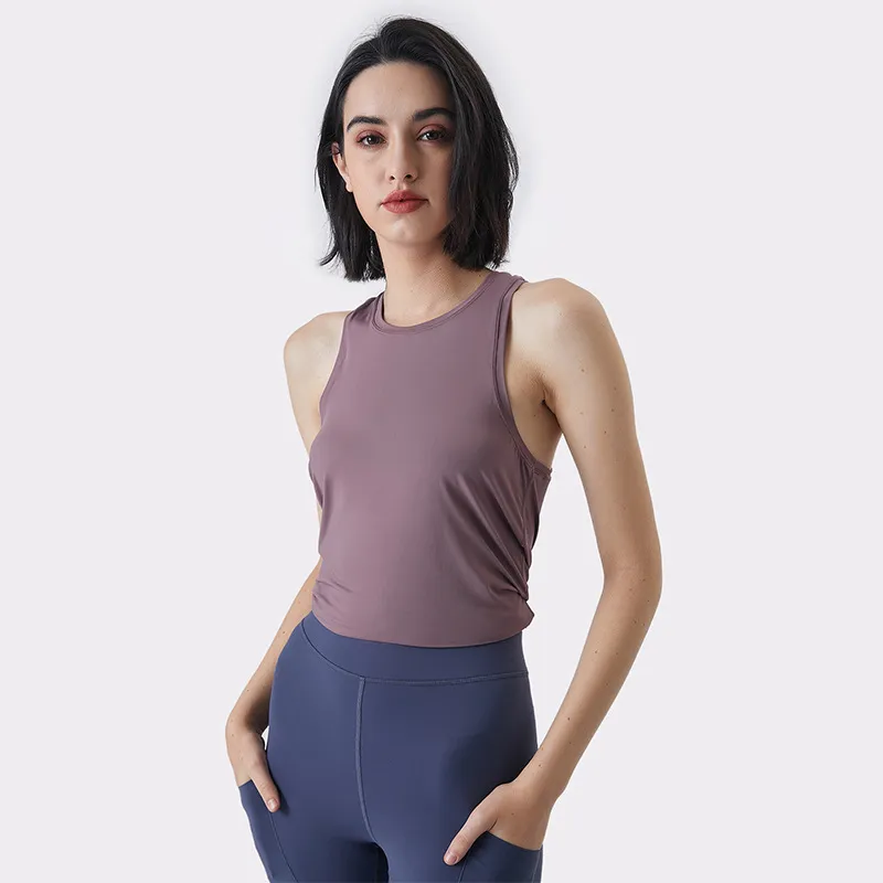 Women Summer Loose Sleeveless Sports Yoga Solid Color Top