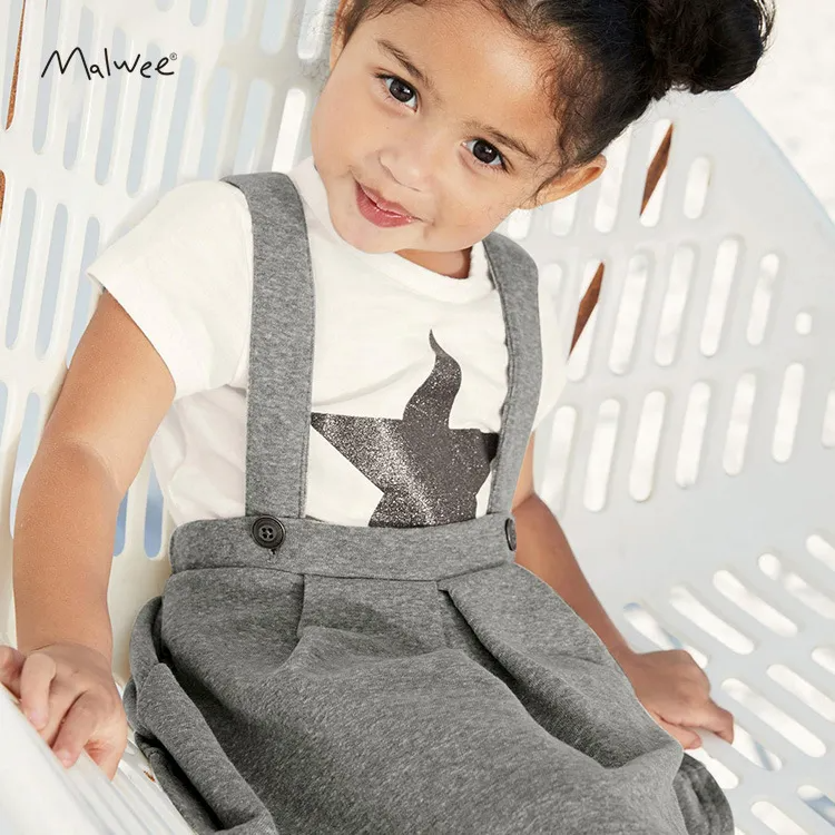 Children Kids Baby Fashion Girls Basic Casual Short Sleeve Star Print T-Shirt And Overalls 2pcs Set