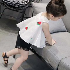 2 Pcs Set Girl Watermelon Print Sleeveless Tops And Shorts