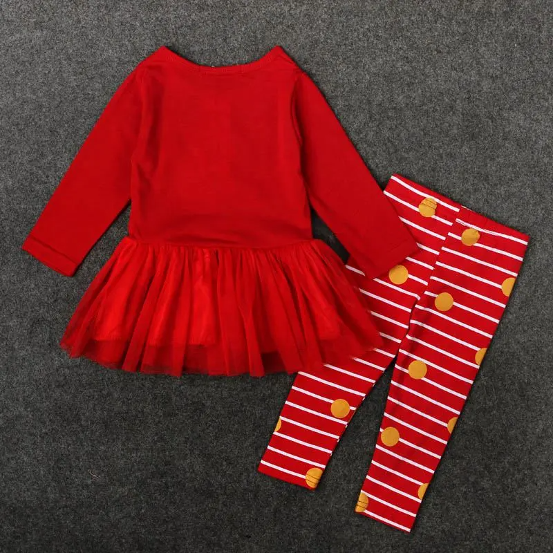 Christams Clothing Girls Red Santa Claus Printed Patchwork Tops And Stripes Pant