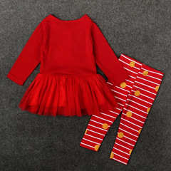 Christams Clothing Girls Red Santa Claus Printed Patchwork Tops And Stripes Pant