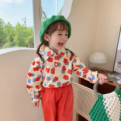 Girls Sweet Floral Pattern Lapel Blouse And Solid Color Pants Set