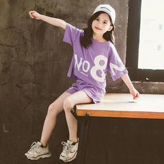 2pcs/Set Girls Loose Letter Print Round Neck Short Sleeve Tee And Shorts