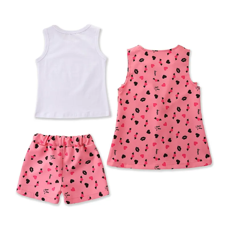 Girls Fashion Solid Color Vest Heart Pattern Waistcoat And Shorts