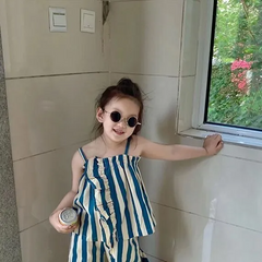 Children Kids Baby Fashion Girls Casual Basic Sleeveless Stripe Print Tops And Loose Pants 2pcs Set