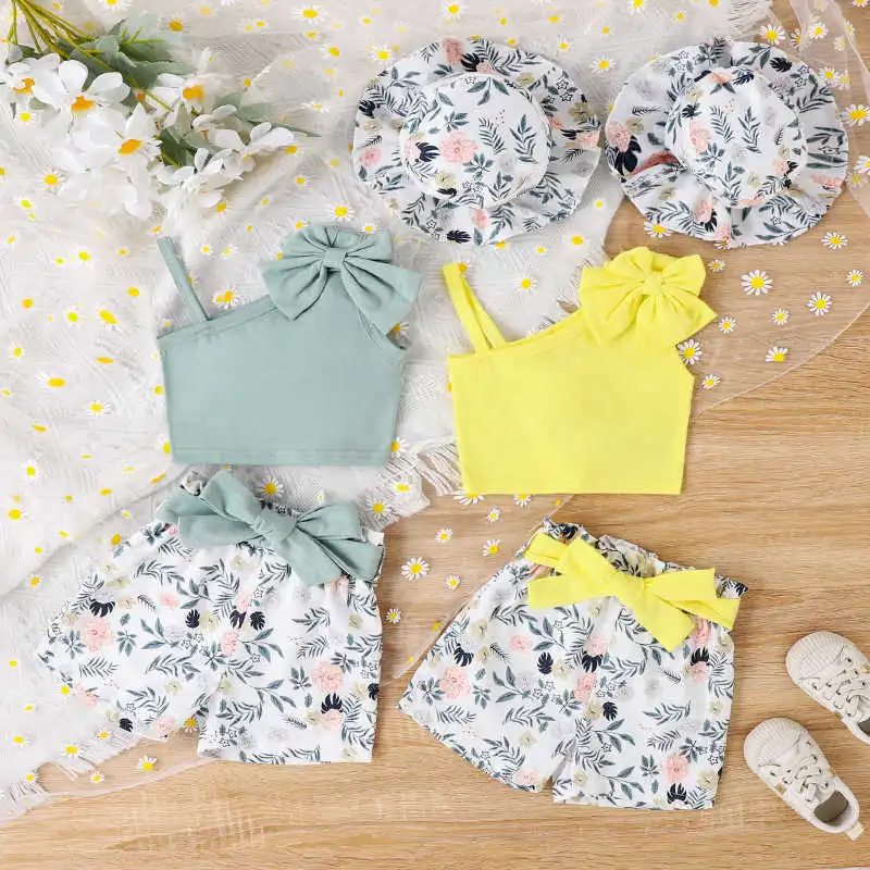 Kids Toddler Girls Fashion Casual Cute Bow Sleeveless Camisole Floral Shorts Set