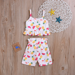 Children Kids Baby Fashion Girls Sleeveless Fruit Print Top And Shorts 2pc Set