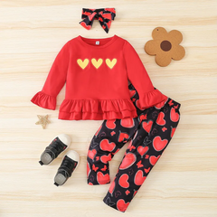 Kids Toddler Girls Casual Cute Sweet Letter Heart Print Long Sleeve Round Neck Sweatshirts Trousers Set