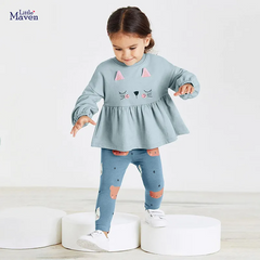 Kids Toddler Big Boys Spring Autumn Fashion Casual Cute Solid Color Cartoon Kitten Round Neck Long Sleeve Pants Set