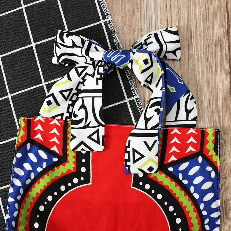 Ethnic Style Sleeveless Printed Halterneck Romper With Headband Set