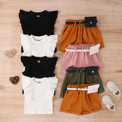 Kids Toddler Girls Fashion Casual Solid Color Stripe Sleeveless Round Neck T-Shirt Shorts Sets