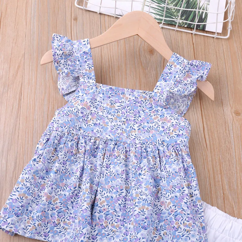 Girls Fashion Floral T-Shirt And Solid Color Shorts Set