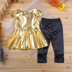 2 Pcs Fashion Girl Patchwork Solid Color Tops And Pants Set