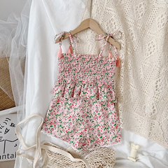 Children Kids Baby Fashion Girls Sleeveless Flower Print Suspenders Tops And Loose Shorts 2pcs Set