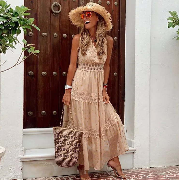 Bohemian Women Fashion V-Neck Chiffon Maxi Dress