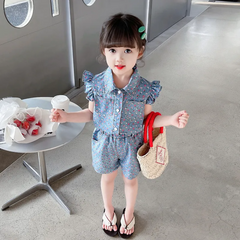 Children Kids Baby Fashion Girls Ruffle Sleeve Flower Print Top And Shorts 2pcs Set