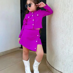 Kids Toddler Girls Fashion Casual Cute Sweet Solid Color Buttons Long Sleeve Skirts Irregular Hem Set