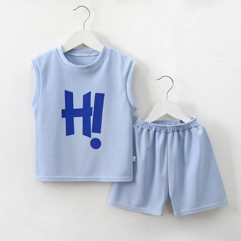 Kids Toddler Big Boys Girls Casual Cute Letters Print Sleeveless Round Neck T-Shirt Shorts Set