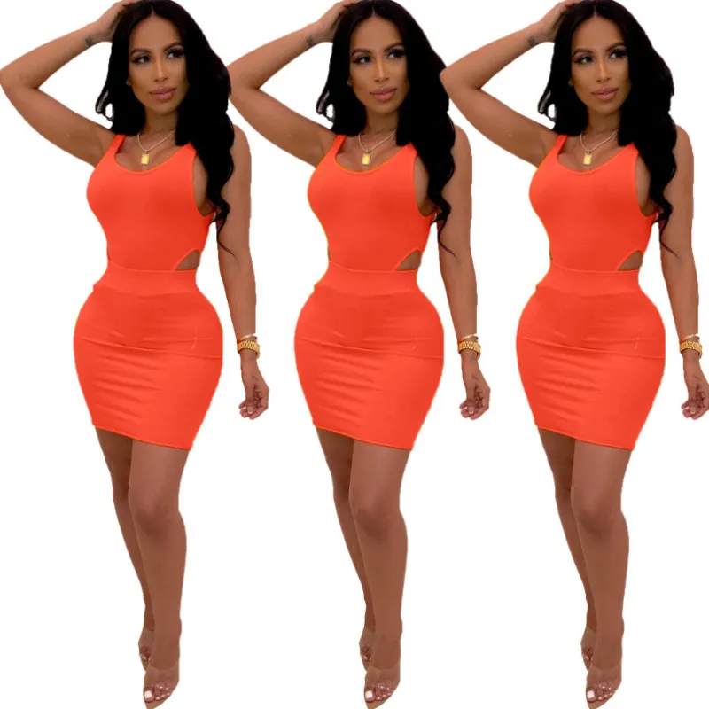 Candy Color Cut-Out Summer Slim-Fit Women Tight Mini Dress