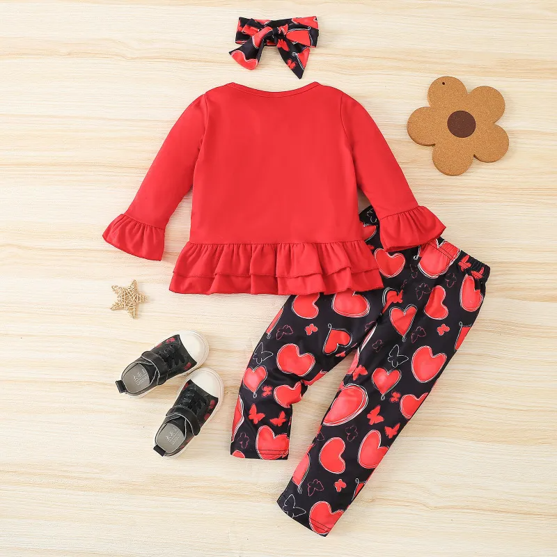 Kids Toddler Girls Casual Cute Sweet Letter Heart Print Long Sleeve Round Neck Sweatshirts Trousers Set