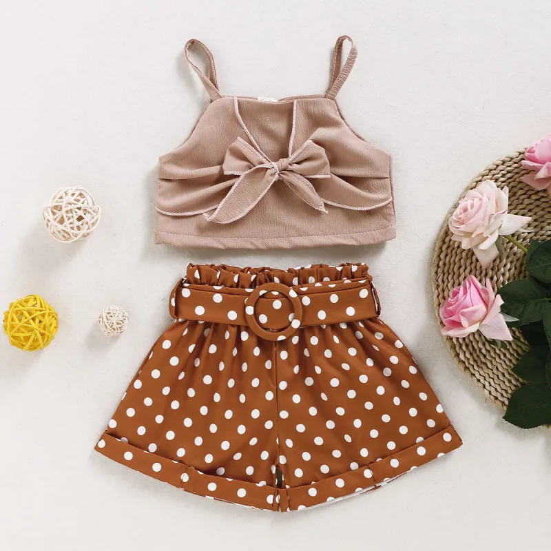 Kids Toddler Girls Casual Cute Solid Color Sleeveless Camisole Polka Dot Shorts Set