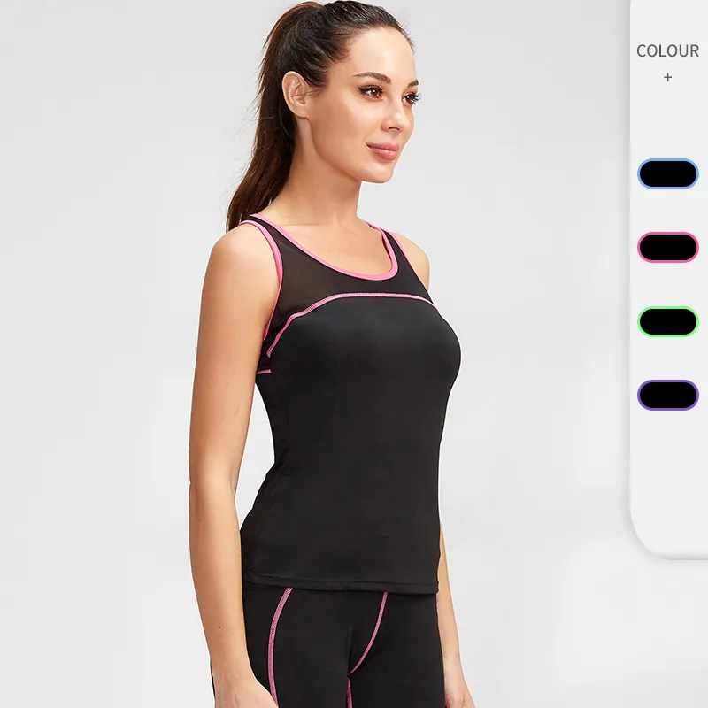 Women'S Fashion Fitness Running Contrast Color Matching Mesh Breathable Elastic Quick-Drying Sports Vest