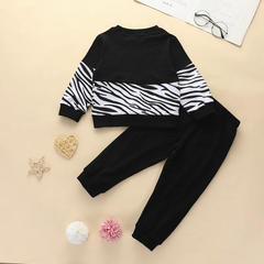 Casual Round Neck Long Sleeve Zebra Sweatshirt And Sweatpants Set