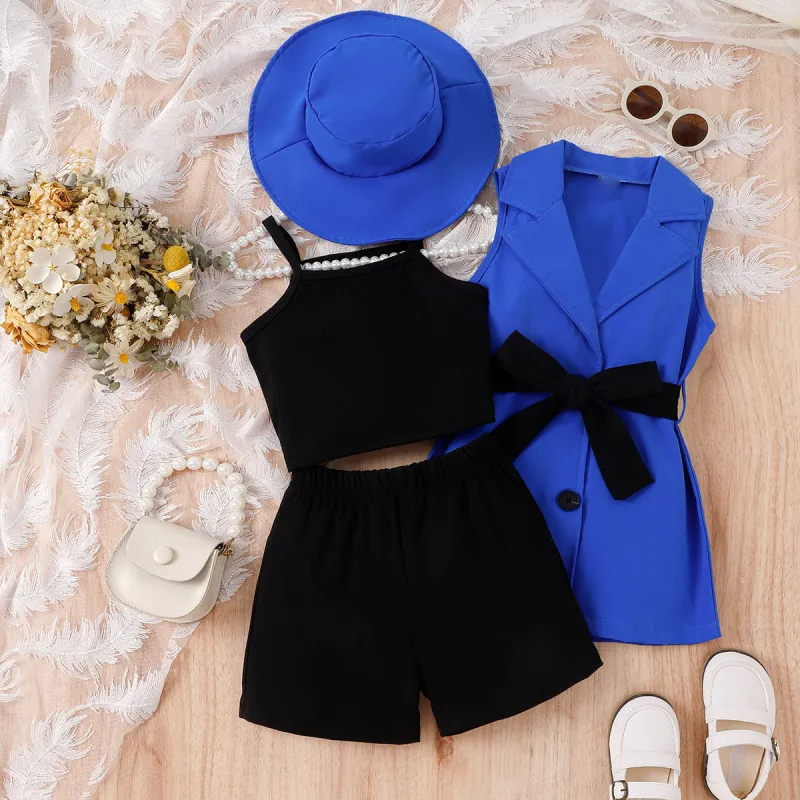 Kids Toddler Girls Fashion Casual Solid Color Sleeveless Suit Camisole Shorts Sets