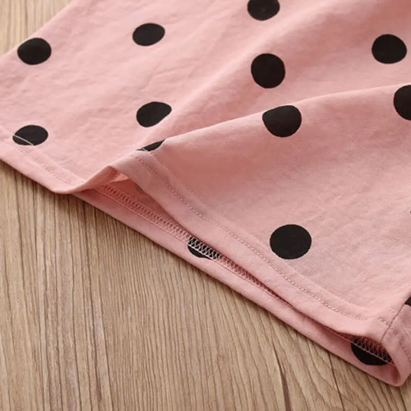 Girls Cute Polka Dot T-Shirt And Cat Pattern Skirt Set